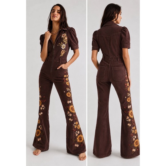 DRIFTWOOD Pants - Driftwood x Free People Elsie Jumpsuit Size Medium Embroidered Floral NEW